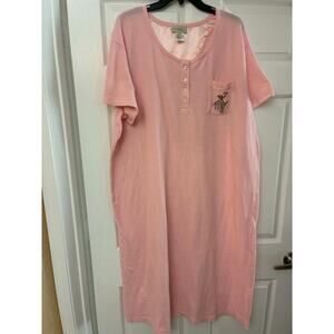 Penmans Plus Women's 3X Pink Henley Pajama Gown Waffle Knit Giraffe Pocket